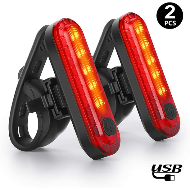 2 Pcs Bike Tail Light Bicycle Rechargeable USB 5 LED Safety Rear Lamp Warning 
